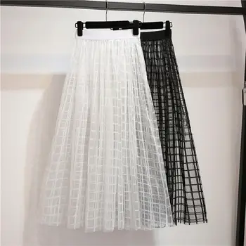 

Women Plaid Skirt Summer Perspective Sexy Tulle Skirt Womens Plus Size Jupe Longue Fashion Maxi Long Beach Skirts Womens C4490