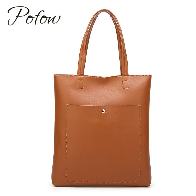 Pofow Solid Women Messenger Bags Large Capacity Shoulder Tote bolsos Famous Designers traveling Leather Handbags | Багаж и сумки