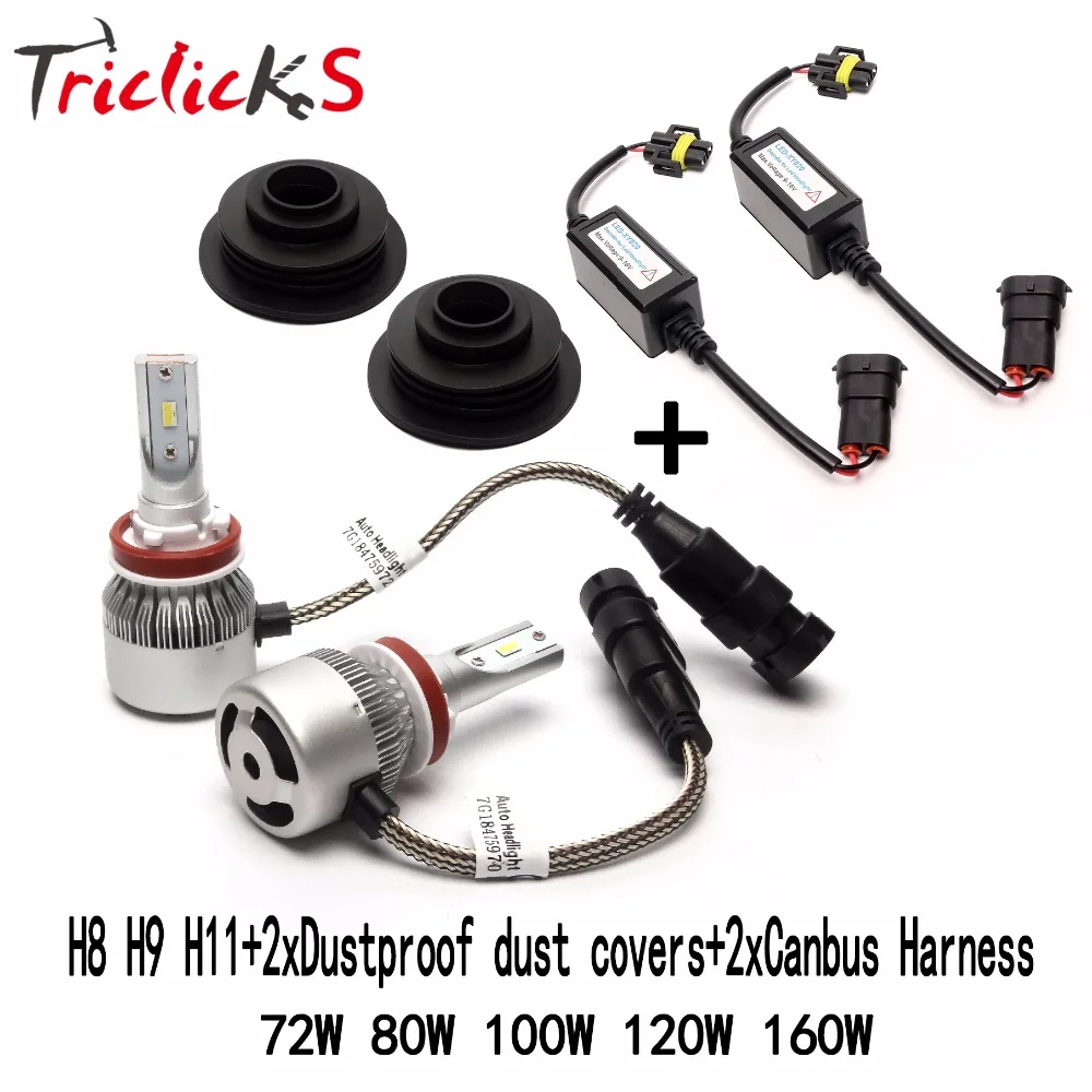Triclicks H8 H9 H11 Flip Chip Headlights LED Hi-Lo Car Light Bulb Error Free Canbus Headlight+2x Dustproof Dust Cover+2x Decoder Triclicks H8 H9 H11 Flip Chip Headlights LED Hi-Lo Car Light Bulb Error Free Canbus Headlight+2x Dustproof Dust Cover+2x Decoder