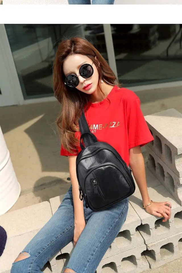 Backpack Women PU Leather BackPack For Teenage Girls Kids Multi-Function Small Bagpack Female Ladies Phone Pouch Pack