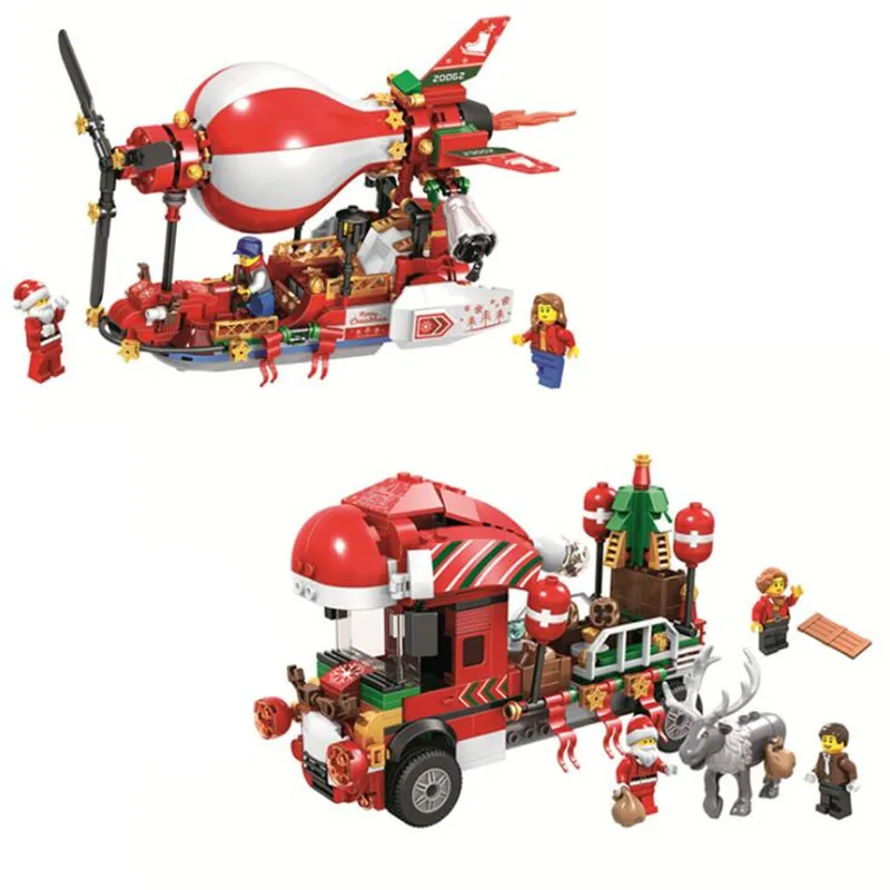 

2018 New Christmas Sets Santa Village Train Hot Air Balloon Compatible Model Building Kits Blocks Bricks Kids Toys Gift