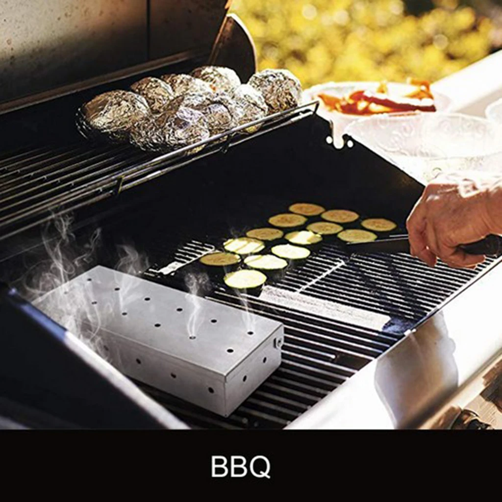 

Stainless Steel Meat Barbecue Smoker Box For BBQ Wood Chips
