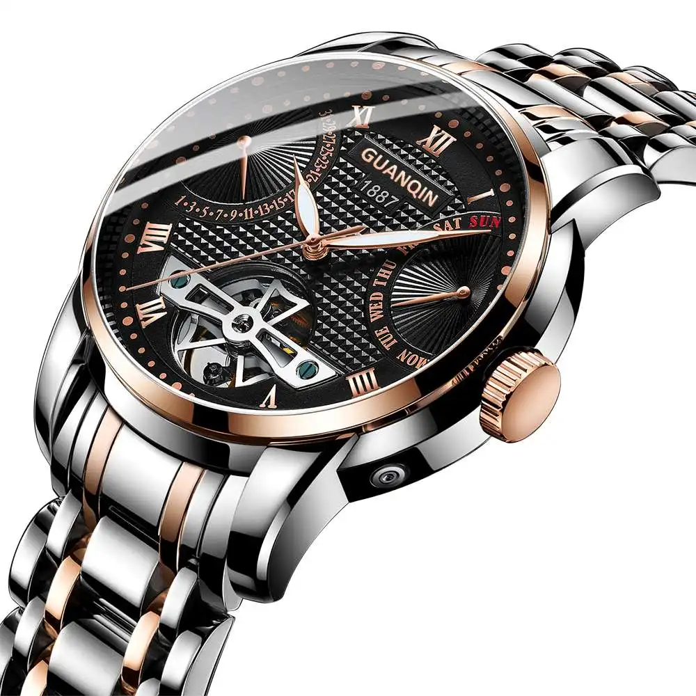 Часы для мужчин GUANQIN механические водонепроницаемые автоматические турбийон стиль бизнес часы для мужчин одежда для плавания Relogio Masculino - Цвет: Clock E