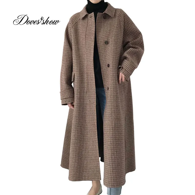 Hand Made для женщин длинные Хаундстут накидка кашемировое пальто Новая Зимняя