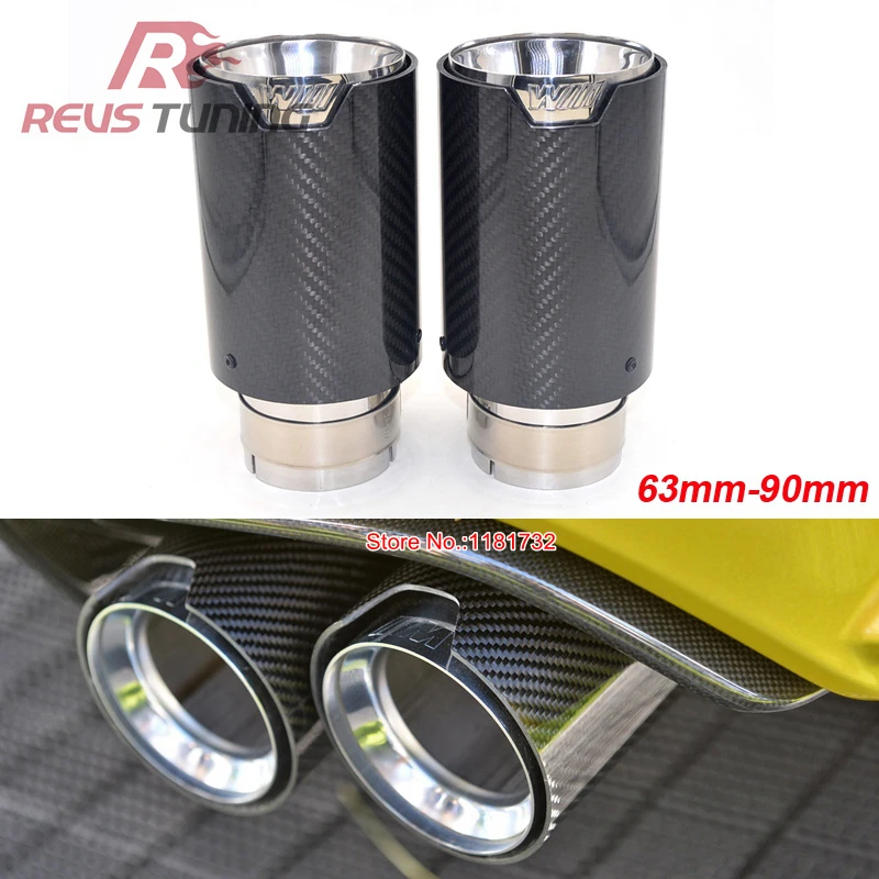 

2PCS 63mm-90mm Car Racing Styling Carbon Fiber Exhaust Muffler Tip For BMW