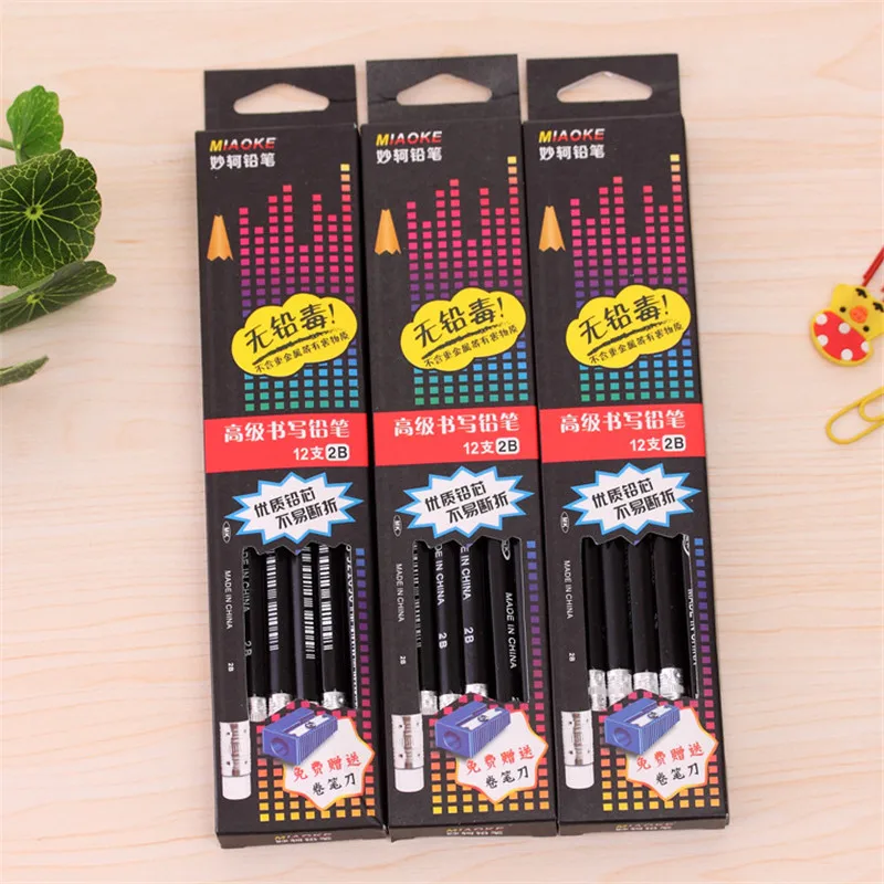 

12Pcs Wooden Lead Graphite Pencils 2B Carpenter Cute Drawing Kit Office Charcoal School Pen Item Stationery Store Stationary Bts