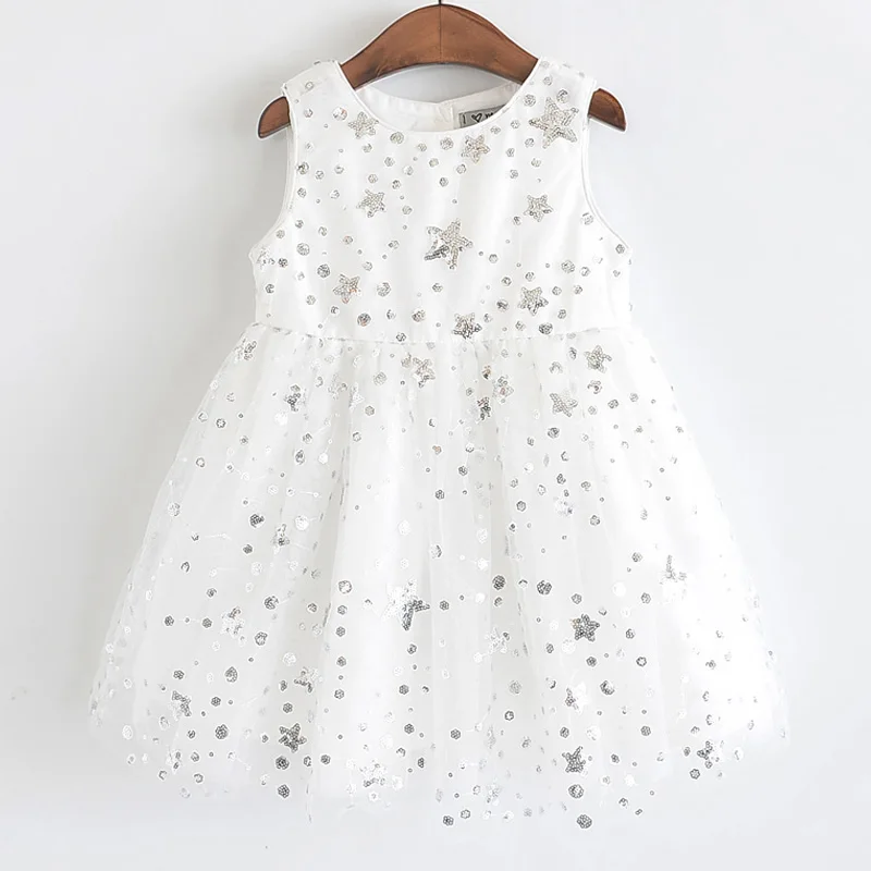 Girls Dresses 2020 Summer New Children's Clothing Fashion Sweet Stars Sequins Round Neck Sleeveless Princess Vest Dress | Детская