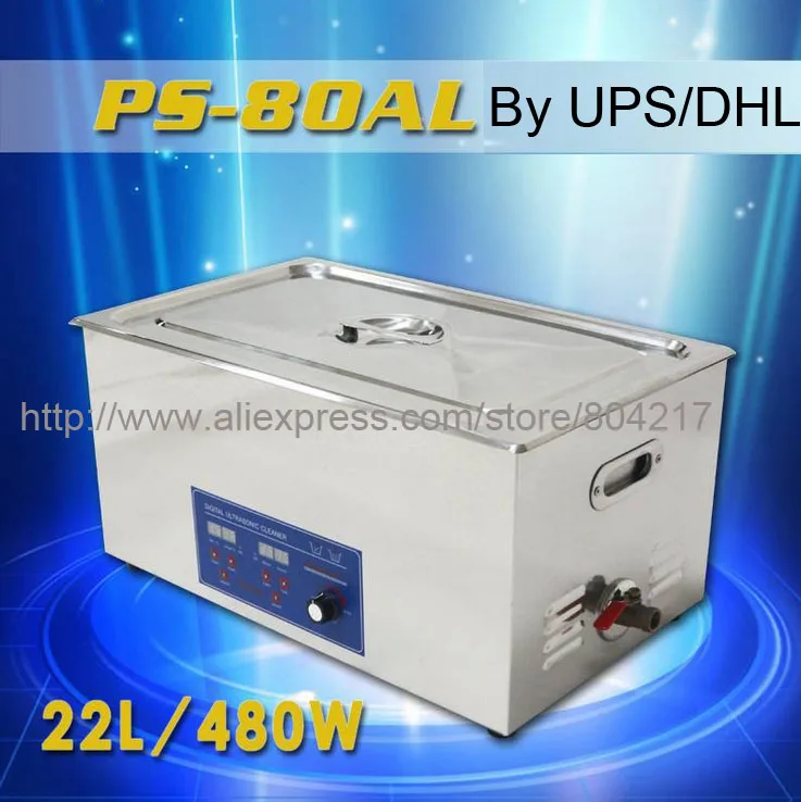 

22L Ultrasonic Cleaner Power adjustment 200W-480W Heater&timer 5.8gal PS-80AL Cleaning Equipment Stainless Steel Bath Clearner