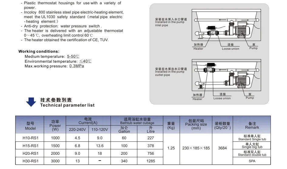 bathtub heater 1.5kw 2KW 3kw or heating element only , refer to description and choose correct model