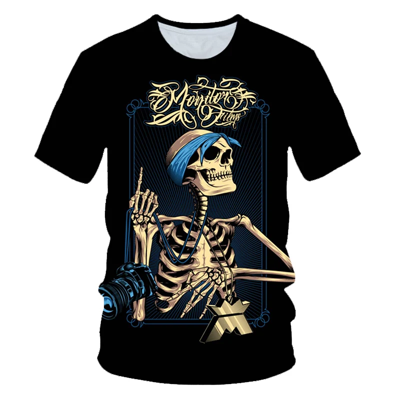 New hot men's summer skull poker print men's short-sleeved T-shirt 3D T-shirt casual breathable season hip-hop brand T-shirt 6XL - Цвет: picture color