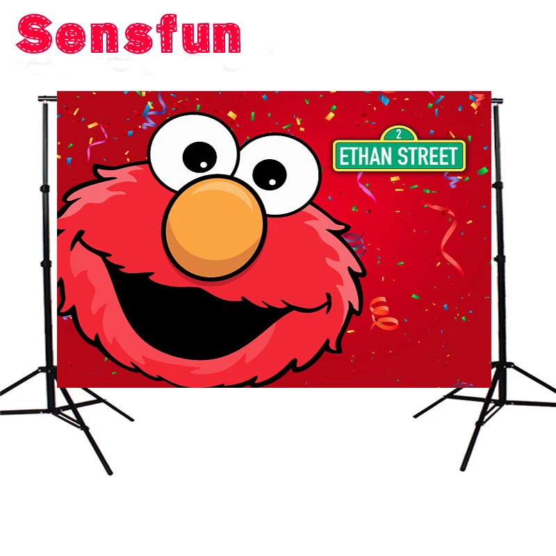 

YH030 Vinyl Red Elmo Backdrops First Birthday Party Custom Photo Studio Background Sesame Street Backdrop 7x5ft