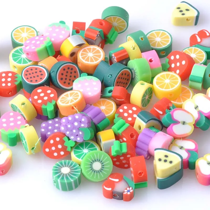 

10mm 100pcs Mixed fruit Pattern Clay Spacer beads For jewelry making YKL0056