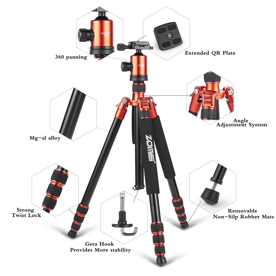 Zomei Z818 Портативный Профессиональный алюминиевый штатив для путешествий с быстроразъемным монопод с пластиной гибкие Ножки штатива
