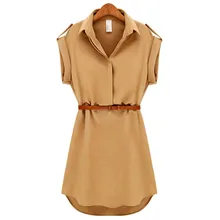 2017 Fashion Women's Short Sleeve Stretch Chiffon Casual OL Belt Mini Dress blusas mujer Vestidos