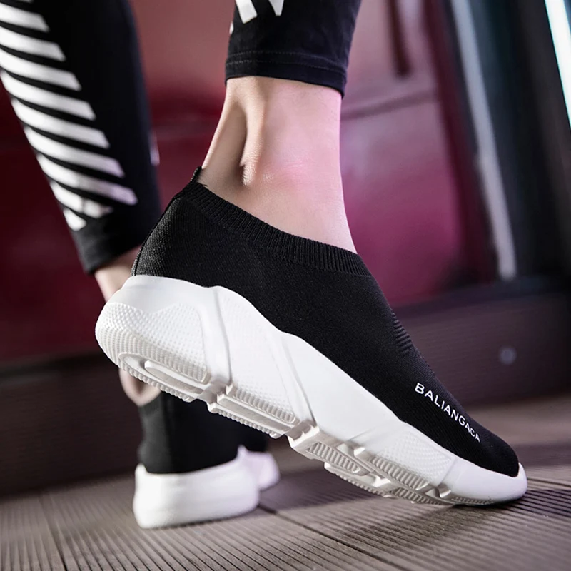 ZHENBAILI/Большие размеры кроссовки на массивной подошве стрейч вязаный верх дышащие женские носки обувь спортивная прогулочная женская