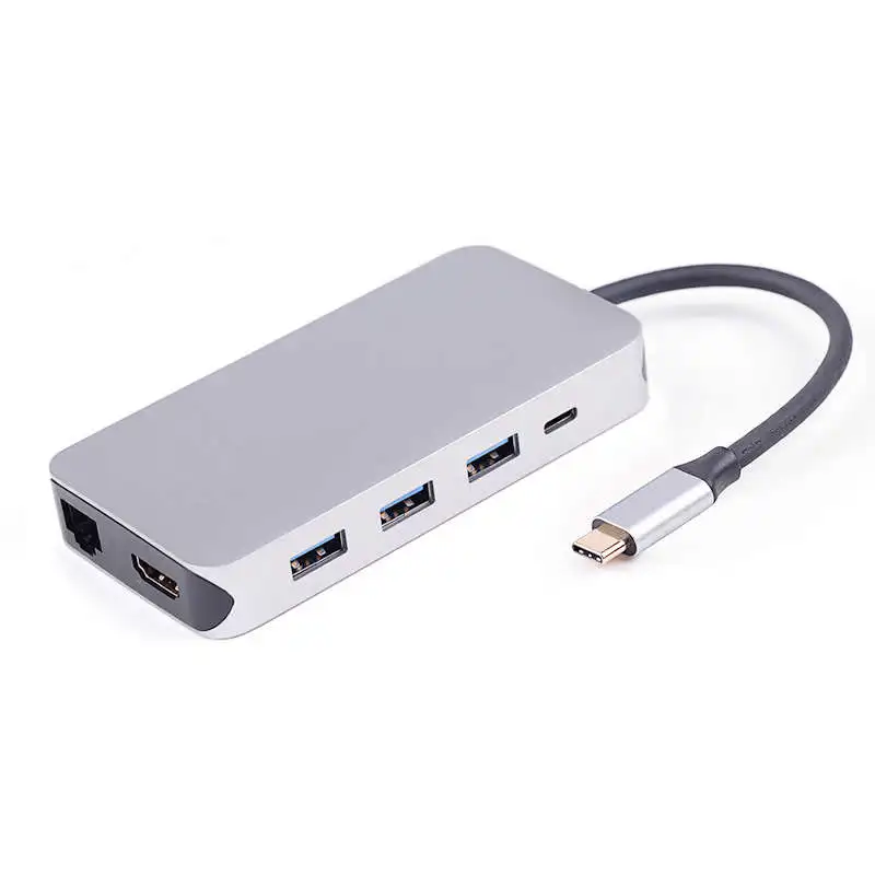 

ULT-BEST 9-In-1 2Usb Port Type-C Hub Docking Station Support 4Kx2K Hdmi Rj45 Lan Gigabit Sd/Tf Card Reader Adapter Multi-Funct