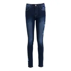 Для женщин Деним Высокая талия Узкие рваные брюки для девочек стрейч джинсы тонкий карандаш мотобрюки XXXL
