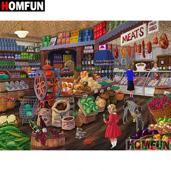 

HOMFUN 5D DIY Diamond Painting Full Square/Round Drill "Shop scenery" Embroidery Cross Stitch gift Home Decor Gift A09357