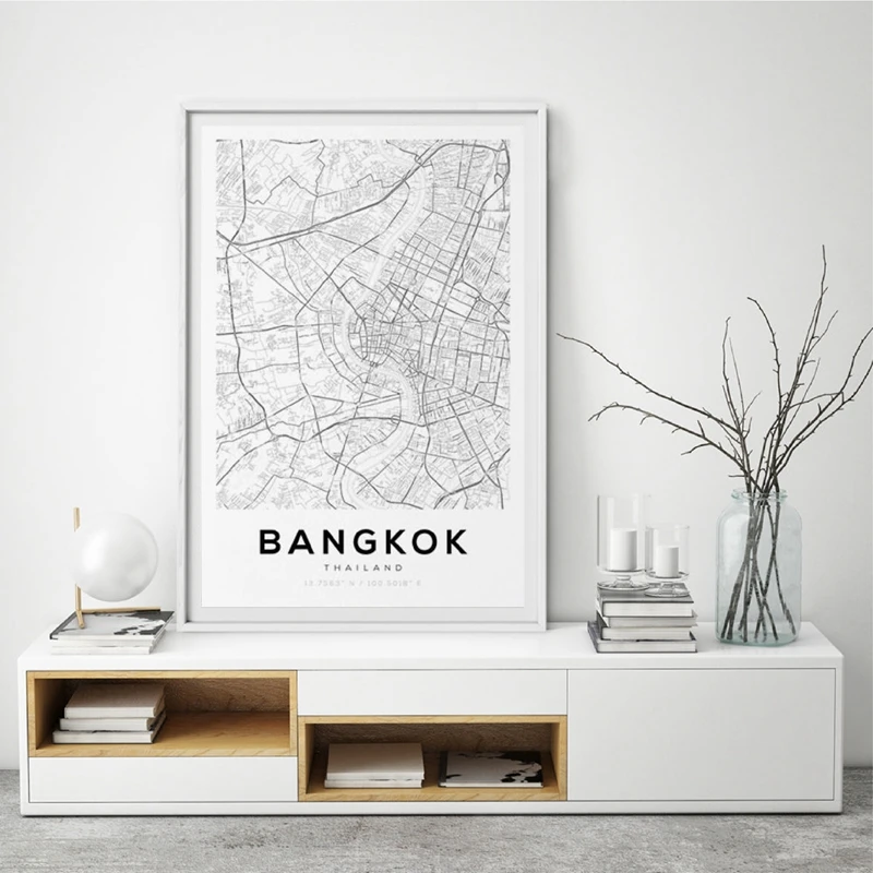 Bangkok Map Canvas Art Prints Home Decor