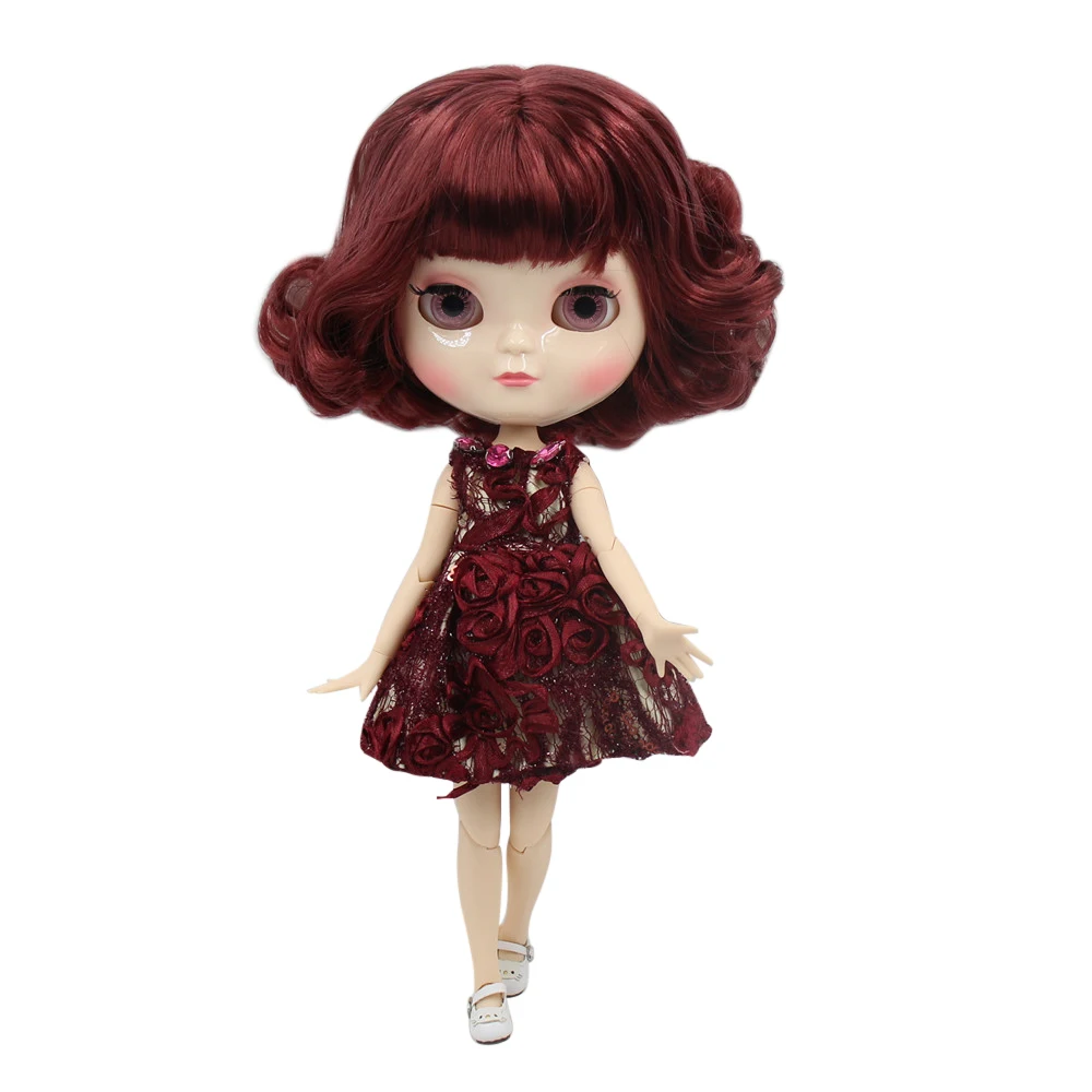 DBS ICY doll No.BL12532 nude doll with short brown red curly hair white skin and A-cup joint body, girls gift child's toy