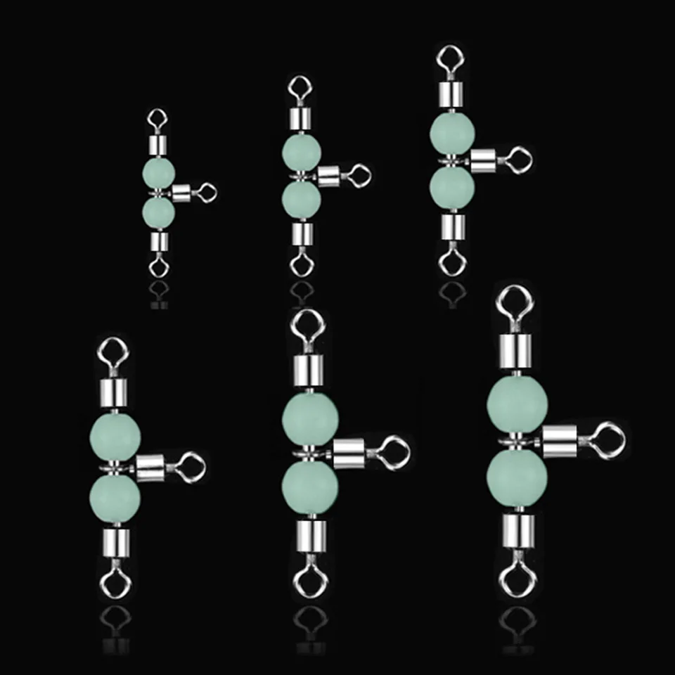 

Loogdeel 10PCS/Lot 3 Way Luminous Swivels Connector Ball Bearing Swivel Snap Solid Rings Rolling Swivel Steel Sea Fishing Hooks