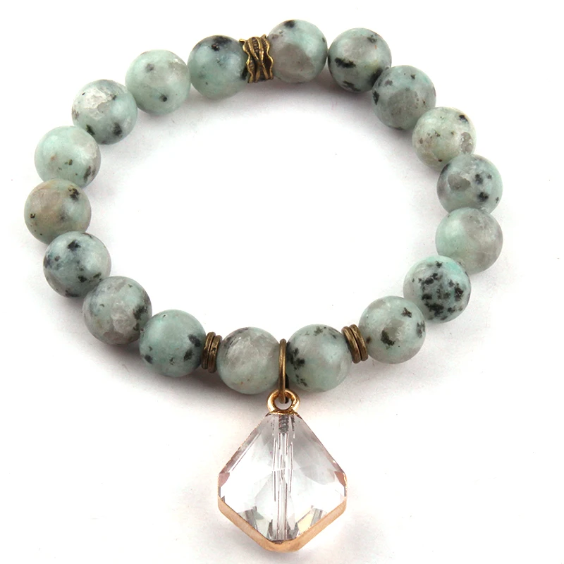 MOODPC модные ювелирные изделия браслет 10 мм натуральный камень и стекло кристалл браслеты Подвески для женщин