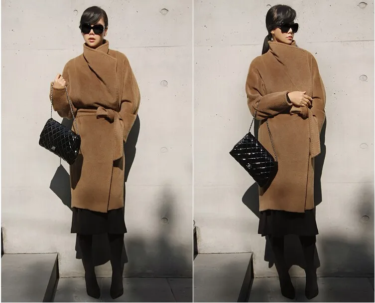 Длинная Классическая стильная шерстяная куртка средней длины, женское осенне-зимнее модное шерстяное пальто