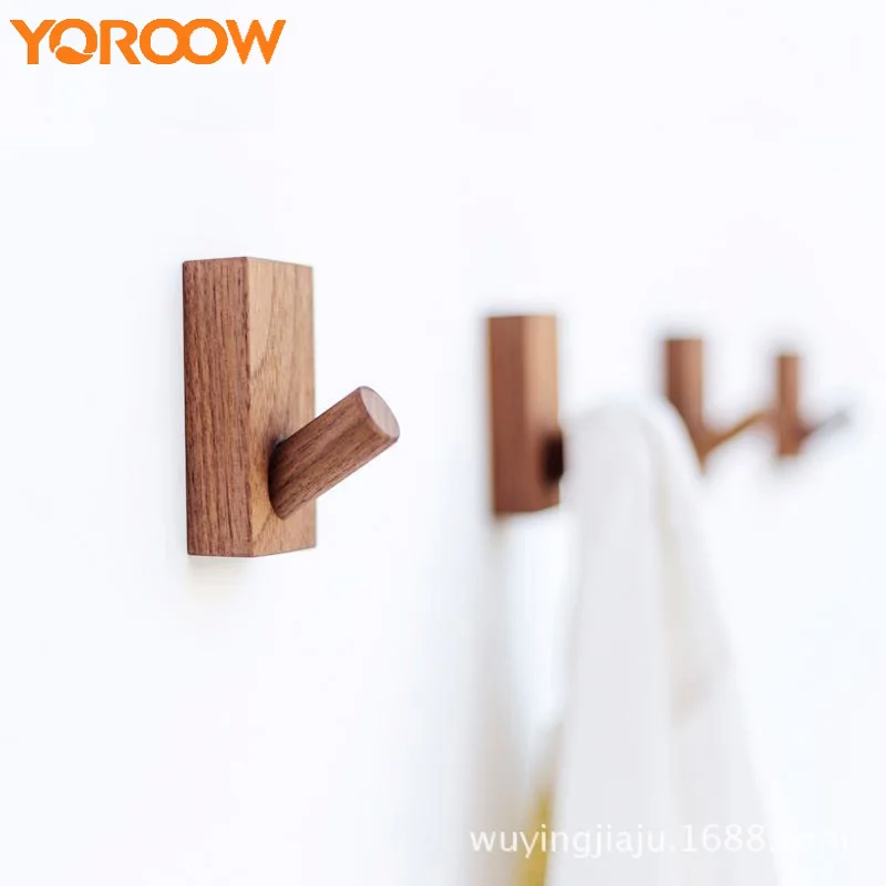 

Single Wood Hook Adhesive Wall Coat Hanger Small Cap Hat Key Hooks Clothes Towel 3M Nordic Solid Self-adhesive Cloth FJ0030