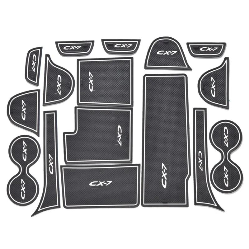 Tanie 16 sztuk zestaw 3D mata gumowa antypoślizgowe wnętrze podstawka pod kubek mata do schowków na drzwiach dla Mazda CX 7 CX7 CX 7 mata do drzwi samochodowych akcesoria samochodowe stylizacji