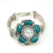Hot sale 2017 Fashion 4 Colors Casual Antique Silver Wide Layered Chain Big Vogue Flower Bracelet Wrist Bracelet