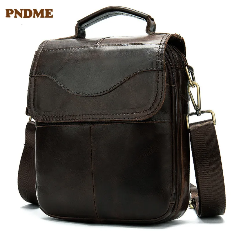 

PNDME genuine leather Men's shoulder bag soft leather First layer cowhide business casual portable diagonal package handle Bags