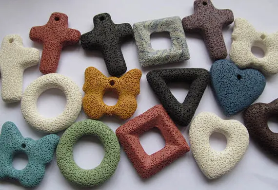 

high quality 6pcs 30-50mm Lava Volcanic Gem Donut round Cross square box heart circle Pendant Multicolor focal for necklace