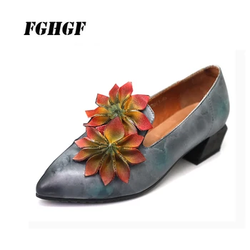 

Bank of flower brocade Cowhide flower pointed toes comfortable with women's shoes vintage leather women's single shoes 34-40