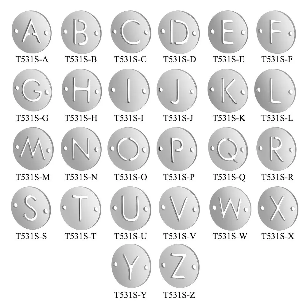

10pcs/lot 316L Stainless Steel Silver Tone 12mm Round Initial Alphabet Letter Charm Connector for DIY Bracelet Jewelry Findings