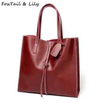 

FoxTail & Lily Genuine Leather Shoulder Messenger Bag Large Capacity Tote Handbags for Women On Sale Simple Casual Shopping Bag