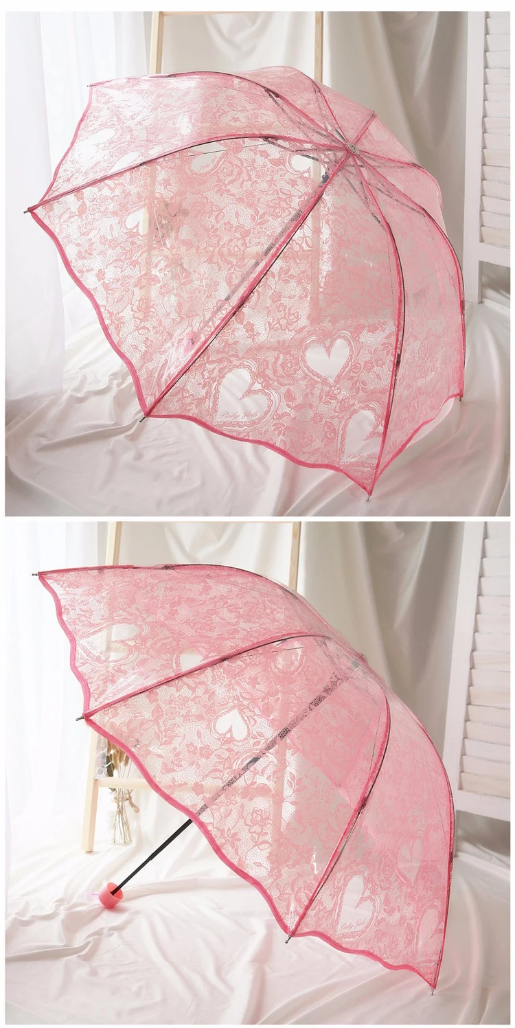 Летний кружевной необычный, прозрачный принт зонтики три раза ручной Зонт белый розовый опционально