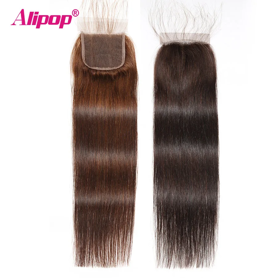#2 Dark Brown Closure Colored Hair Brazilian Straight Closure With Baby Hair ALIPOP Non Remy Human Hair Closures 4x4 Swiss Lace (13)