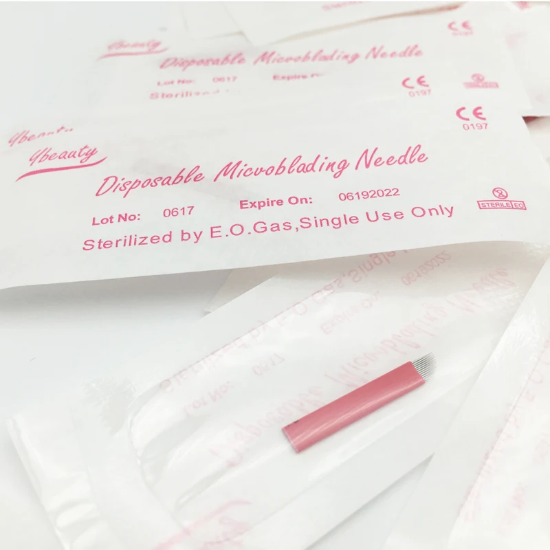 

Newest Pink color 12 Needles High Quality Permanent Makeup Blades 0.25mm each 12 Needles for Manual Eyebrow Tattoo Pen Drop Ship