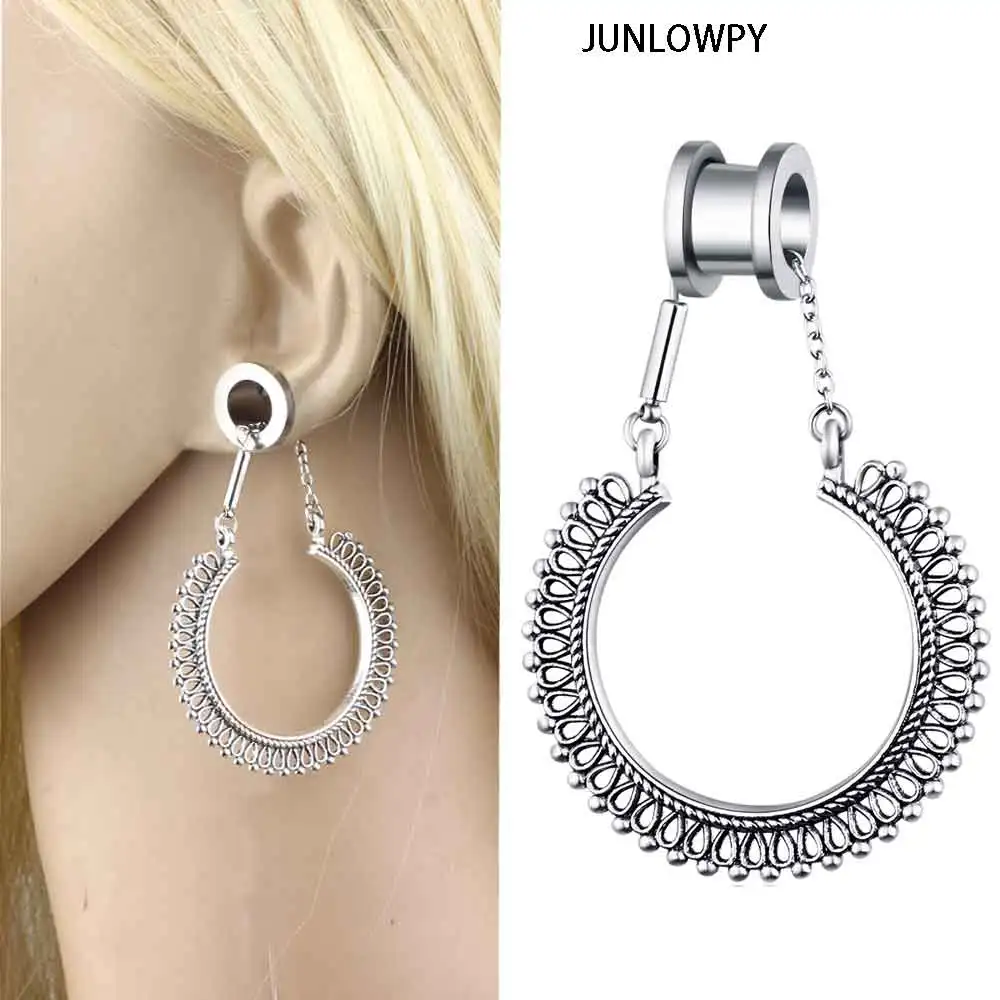 

JUNLOWPY 2pcs Steel Ear Plugs and Tunnels Screw Fit Flesh Tunnels Earring Piercing Guage Kit Plug Body Jewelry For Woman Drop