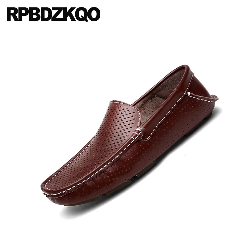 Mocassins Designer Appartements Brun Sur bleu orange Cuir Chaussures marron D'été Verni Noir Glissement Caoutchouc Respirant En Doux Évider Conduite Casual Nouveau IqxAZBdEW