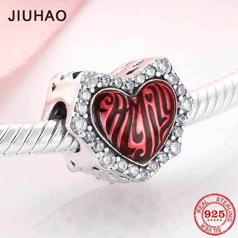 

Fashion heart 925 Sterling Silver Clear CZ Charms Red Enamel Heart Beads Fit Original Pandora Bracelet Necklace Jewelry making