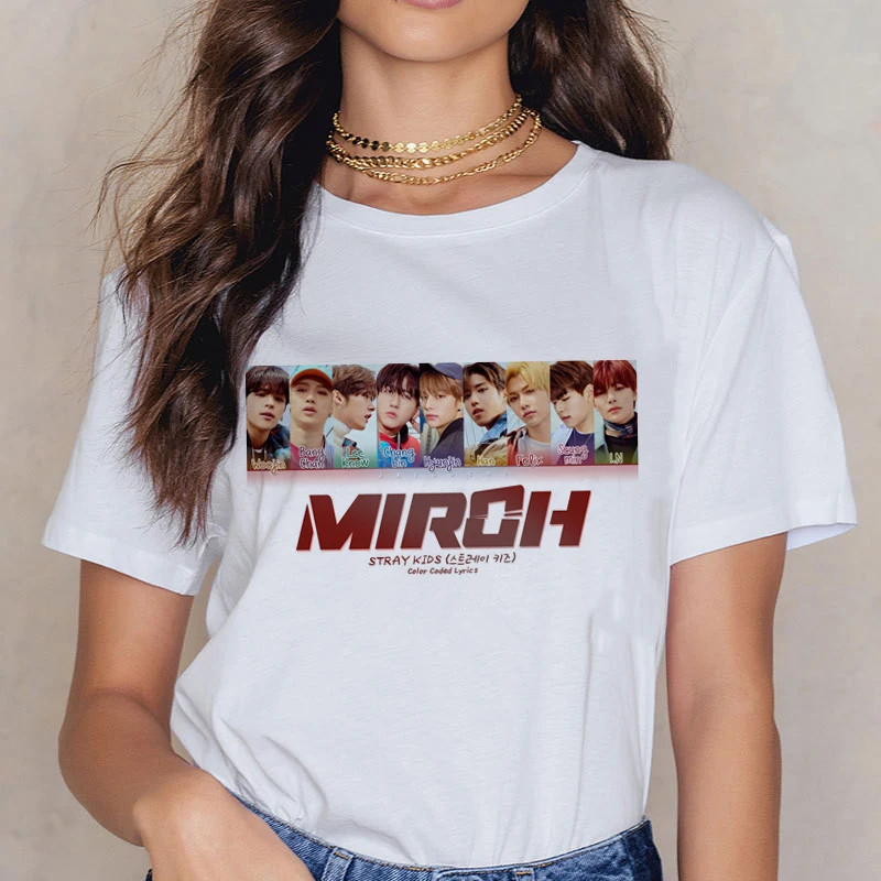 

Stray Kids Casual Short Sleeve T Shirt Women Vintage Harajuku Ullzang Mlroh T-shirt New Album Fan Tshirt 90s Korean Tops Female