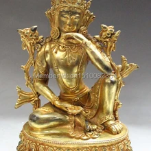 " Тибет Буддизм Бронзовый 24 К Золото Сиденья Кван-инь Гуаньинь Богиня Статуя Будды