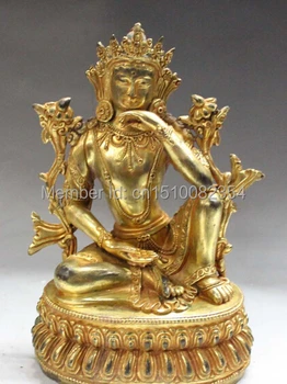 

9" Tibet Buddhism Bronze 24K Gold Seat Kwan-yin Guanyin Goddess Buddha Statue