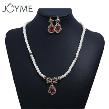 

Turkish Jewelry Vintage Gold Necklace And Earring Sets Wedding Bridesmaid Bridal Jewelry Set Pearl Jewelery Sets for Women