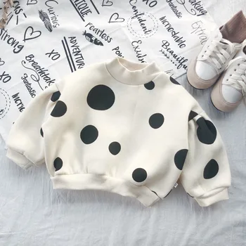 

New Winter Brand Children Cotton Thick Sweatshirts Baby Girls Polka Dot Outerwear Hoodies Coat Warm Jacket Puff Sleeve T Shirt