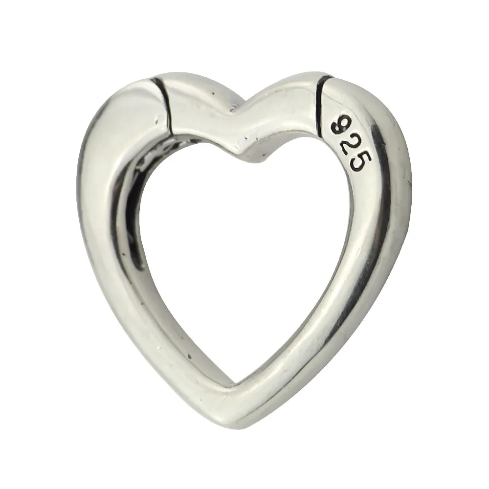 

925 Sterling Silver Love Heart spring buckle Beads For Diy Jewelry Making Charms Fits Original Troll Bracelet& Necklace Gift