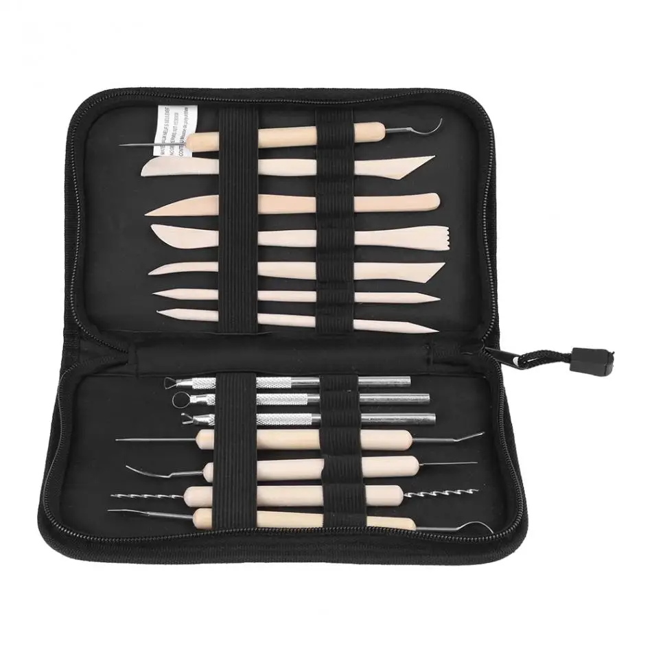 

14Pcs Pottery Tools Wooden Wax Clay Tools Pottery Carving Modeling Sculpture DIY Craft With Cloth Bag