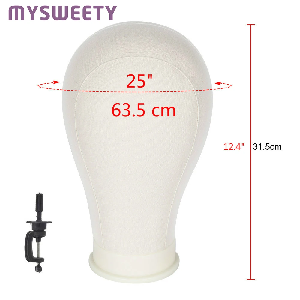 

25"Canvas Block Head For Hair Extension Lace Wigs Display Styling Mannequin Manikin Head Wig Stand With Clamp Holder