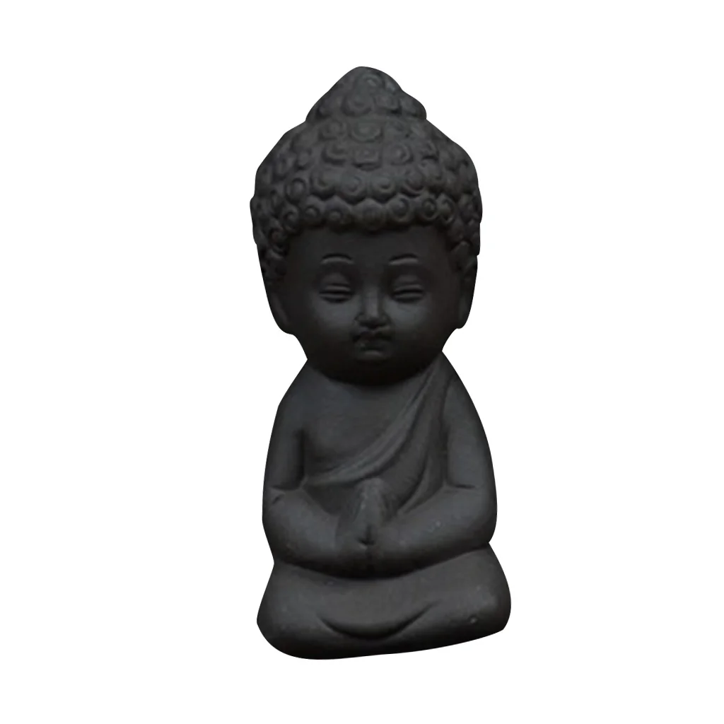 Little Buddha Figurine Tea Pet Decoration - Black Pottery Tea Accessory